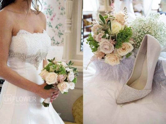 cách bó hoa hồng cưới cầm tay dáng tròn