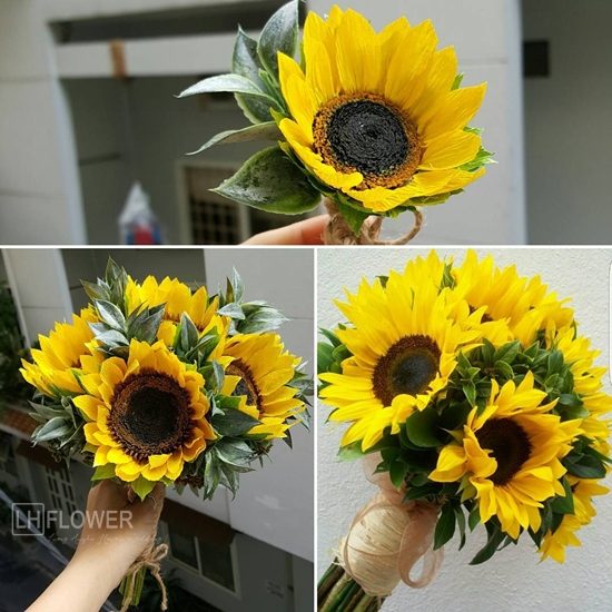 hoa cưới hoa cầm tay cô dâu hướng dương