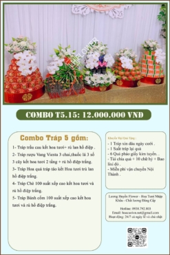 Combo 5 tráp ăn hỏi kết hoa tươi 15