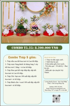 Combo 5 tráp ăn hỏi kết hoa tươi 25