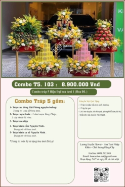 Combo 5 tráp ăn hỏi hiện đại kết hoa tươi 103