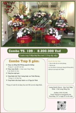 Combo 5 tráp ăn hỏi hiện đại kết hoa tươi 109