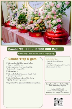 Combo 5 tráp ăn hỏi hiện đại kết hoa tươi 111