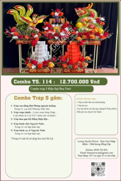 Combo 5 tráp ăn hỏi Rồng Phượng hiện đại kết hoa tươi 114