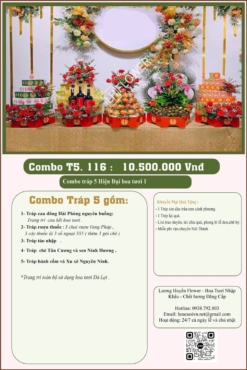 Combo 5 tráp ăn hỏi hiện đại kết hoa tươi 116