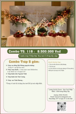 Combo 5 tráp ăn hỏi hiện đại kết hoa tươi 118