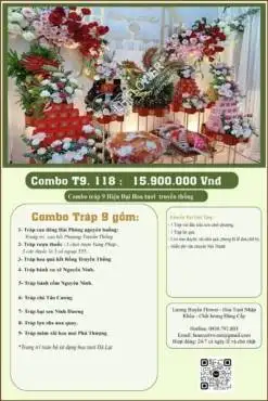 Combo 9 tráp ăn hỏi Rồng Phượng hiện đại kết hoa tươi 118